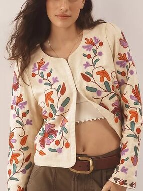 Anthropologie Dolan embroidered linen jacket